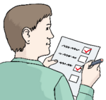 Eine Person füllte eine Checkliste aus.