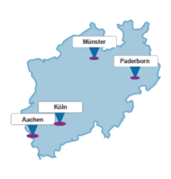 Es wird eine Landkarte mit den vier Standorten der katho gezeigt.