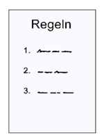 Ein Plakat mit Regeln wird gezeigt.