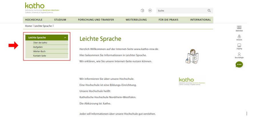 Zu sehen ist ein Screenshot der Startseite der leichten Sprache.