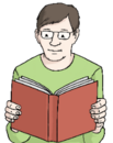 Zu sehen ist ein Mann der ein Buch liest.